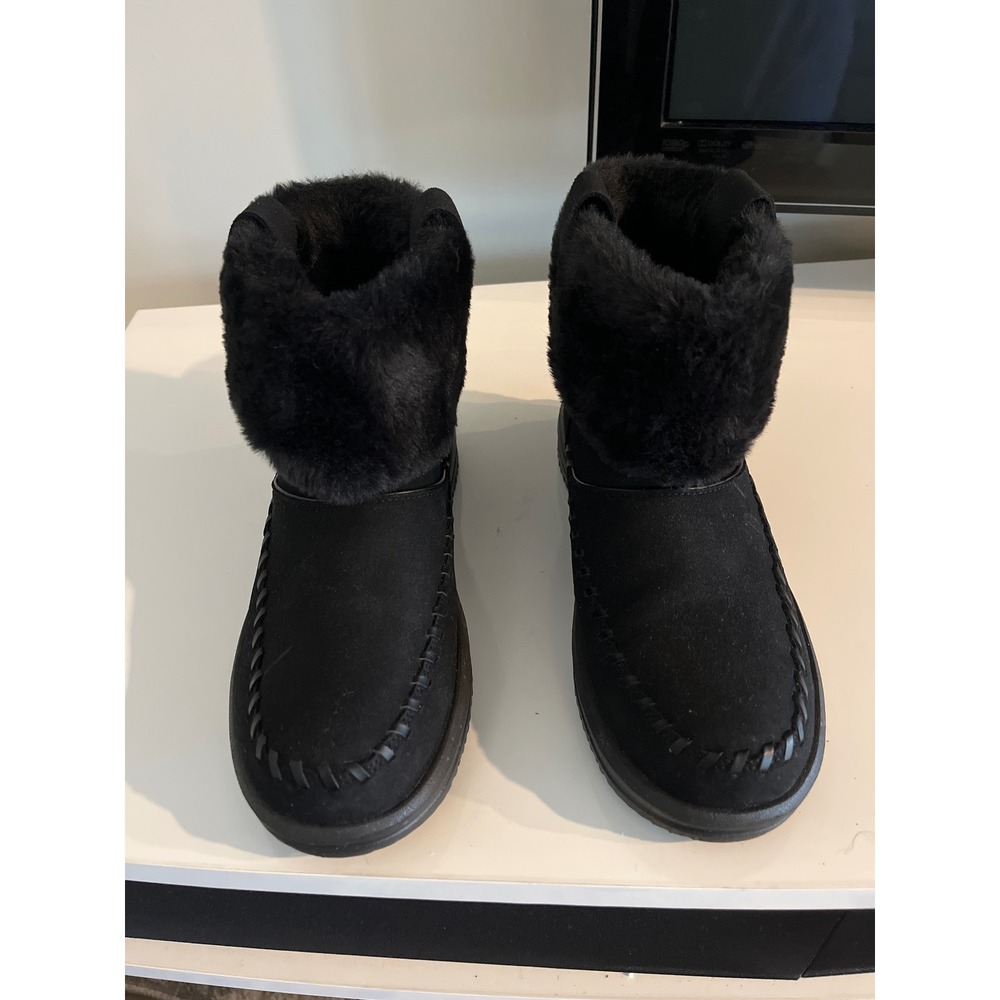 Hey Dude Camden Cuff Classic Cozy Black Faux Fur Ankle Boots Womens W 9